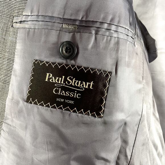 Paul Stuart Classic Plaid Blazer Gray 2-Button Wool Sport Coat Sz 44 - Picture 8 of 12